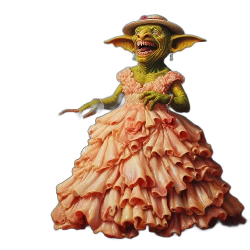 dress, creature, staff, 3d render transparent PNG cut-out