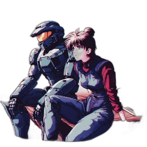 robot, jacket, pixel art, vaporwave transparent PNG cut-out