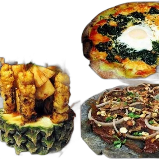 food, photorealistic, collage, three transparent PNG cut-out