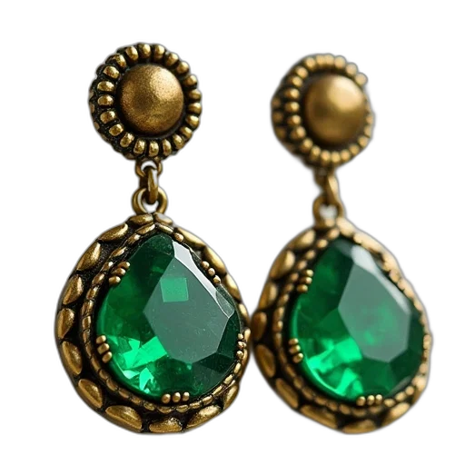 jewelry, green, gold, earrings transparent PNG cut-out