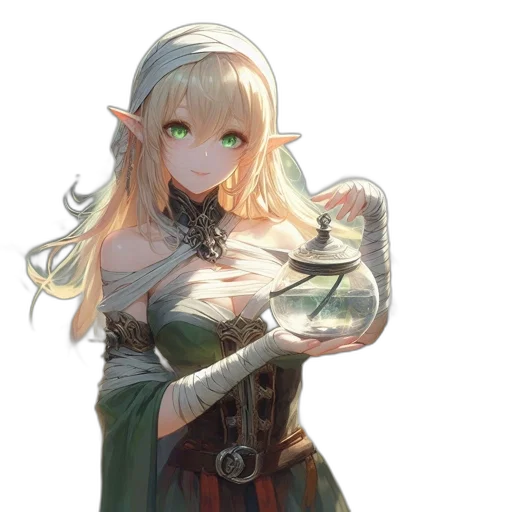 dragon, dress, sword, staff transparent PNG cut-out