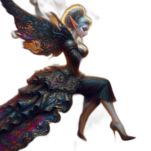 dragon, dress, staff, fantasy art transparent PNG cut-out