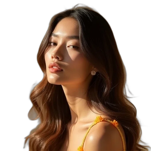 hair, face, jewelry, dress transparent PNG cut-out