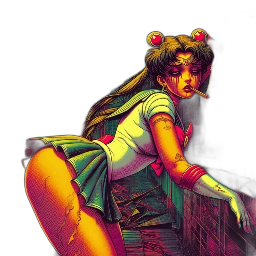 dress, weapon, comic book art, cyberpunk transparent PNG cut-out