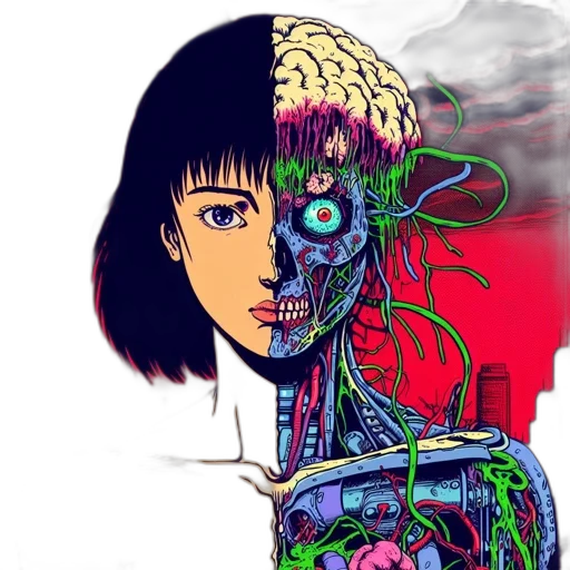 robot, face, cyberpunk, comic book art transparent PNG cut-out