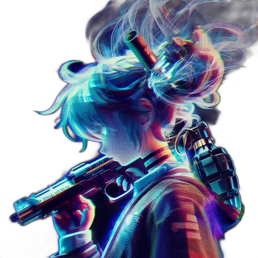 weapon, jacket, cyberpunk, vaporwave transparent PNG cut-out