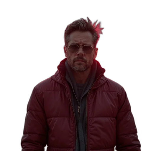jacket, staff, face, hair transparent PNG cut-out