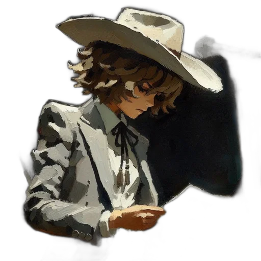 hat, jacket, staff, weapon transparent PNG cut-out
