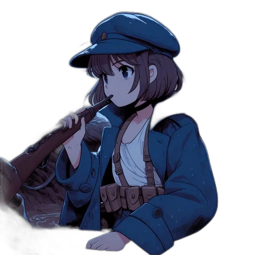 weapon, hat, staff, jacket transparent PNG cut-out