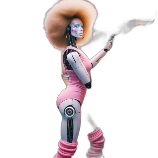 hair, robot, hat, staff transparent PNG cut-out