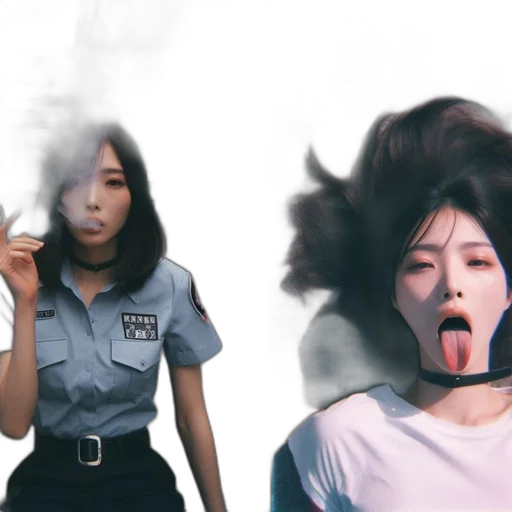 hair, creature, vaporwave, photorealistic transparent PNG cut-out