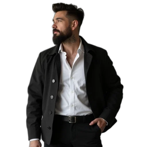 jacket, staff, concept art, photorealistic transparent PNG cut-out