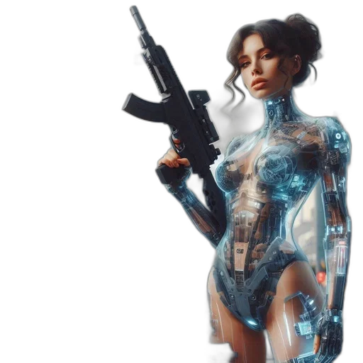 robot, weapon, dress, cyberpunk transparent PNG cut-out