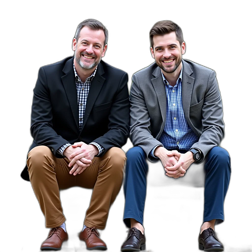 jacket, staff, two, men transparent PNG cut-out