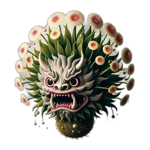 creature, mask, dragon, flower transparent PNG cut-out