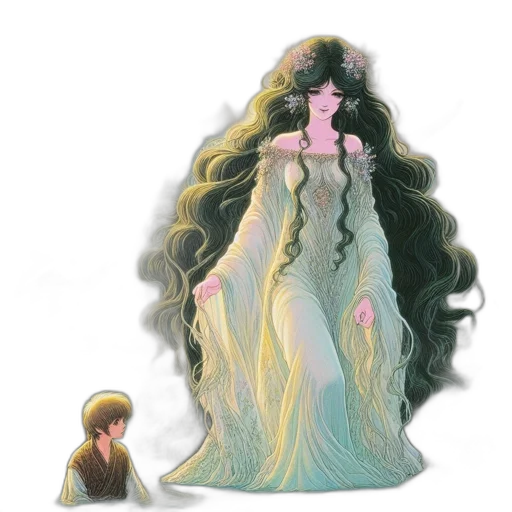dress, hair, crown, concept art transparent PNG cut-out
