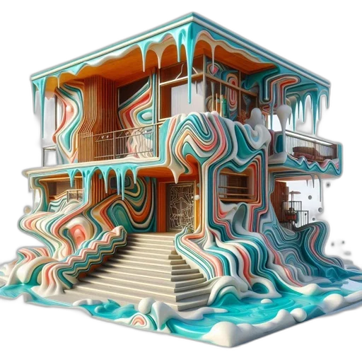 building, 3d render, concept art, vaporwave transparent PNG cut-out