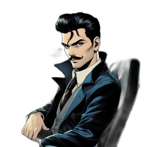 jacket, face, staff, comic book art transparent PNG cut-out