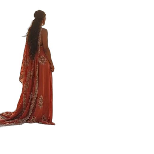 dress, hair, jewelry, staff transparent PNG cut-out