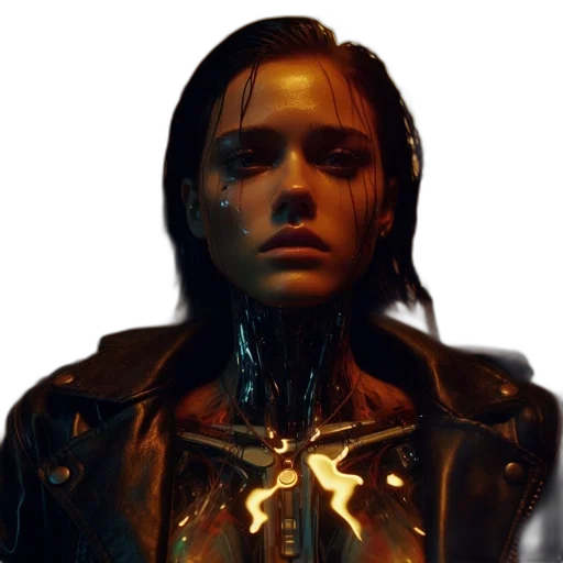 jacket, face, robot, cyberpunk transparent PNG cut-out