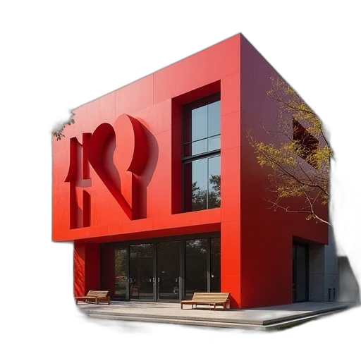 building, robot, 3d render, red transparent PNG cut-out
