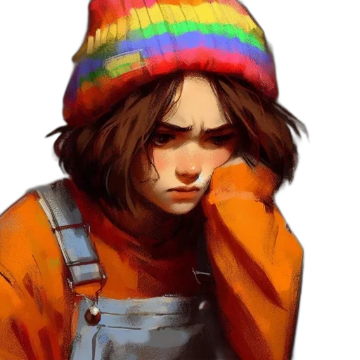 hat, face, jacket, oil painting transparent PNG cut-out