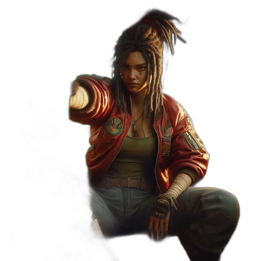 weapon, jacket, staff, face transparent PNG cut-out