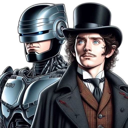 robot, comic book art, concept art, two transparent PNG cut-out