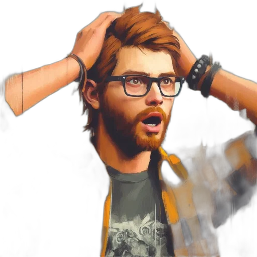face, hair, jacket, staff transparent PNG cut-out