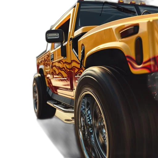 car, photorealistic, 3d render, golden transparent PNG cut-out