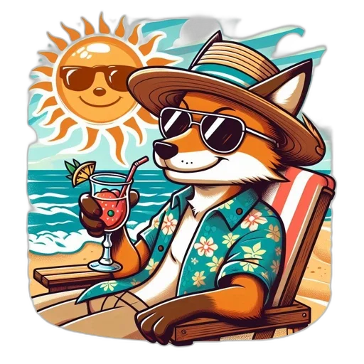 concept art, cartoon, fox, beach transparent PNG cut-out