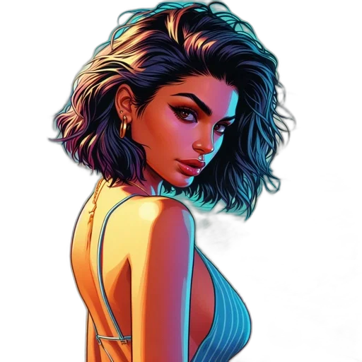 dress, jewelry, face, comic book art transparent PNG cut-out