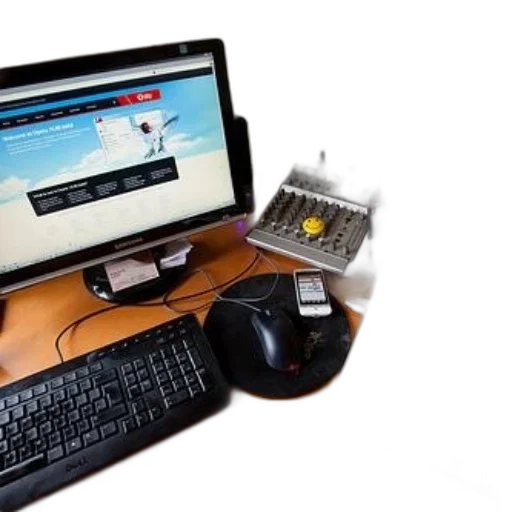 staff, desk, two, computers transparent PNG cut-out