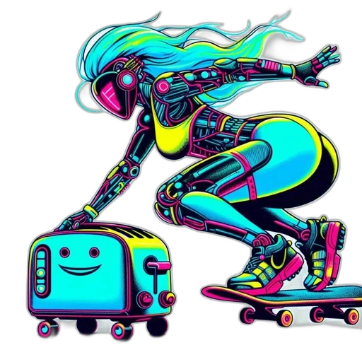 robot, concept art, cyberpunk, cartoon transparent PNG cut-out