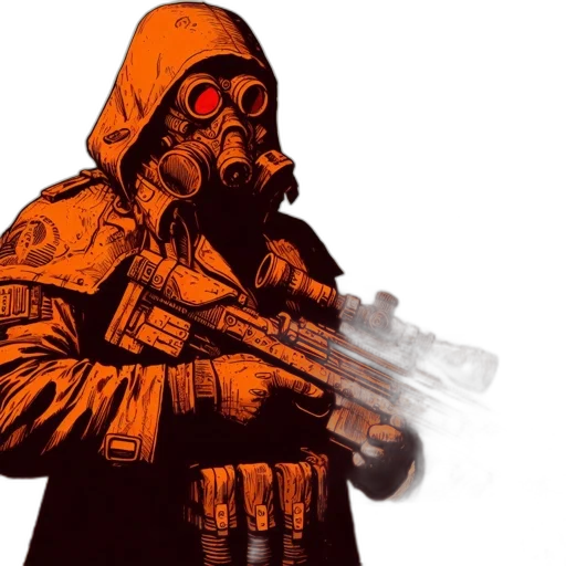 mask, jacket, weapon, concept art transparent PNG cut-out