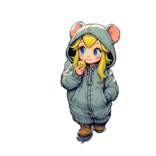 jacket, hat, creature, staff transparent PNG cut-out