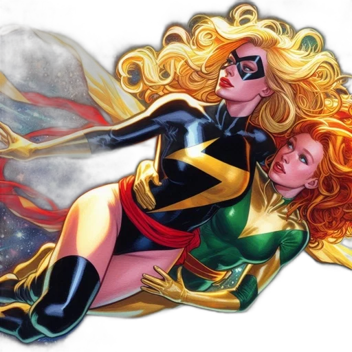 comic book art, concept art, two, female transparent PNG cut-out