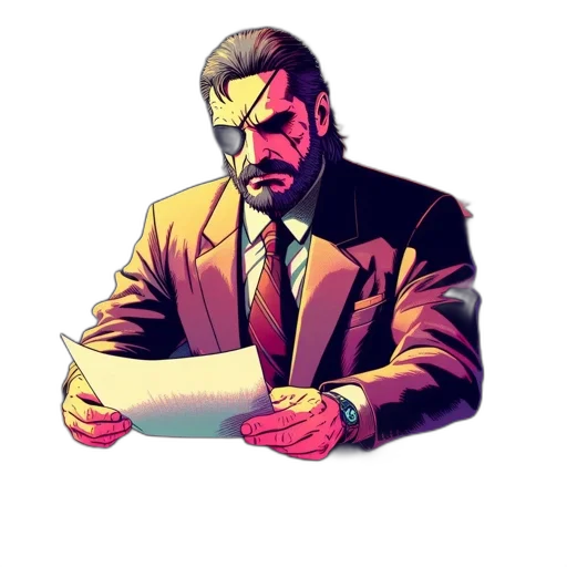 jacket, staff, face, comic book art transparent PNG cut-out