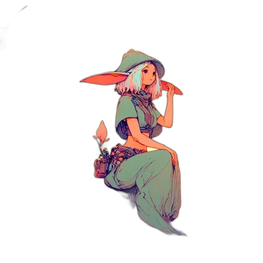 hat, staff, creature, flower transparent PNG cut-out