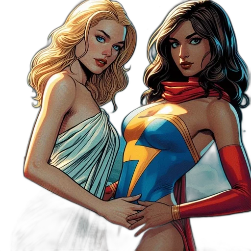 comic book art, concept art, two, female transparent PNG cut-out