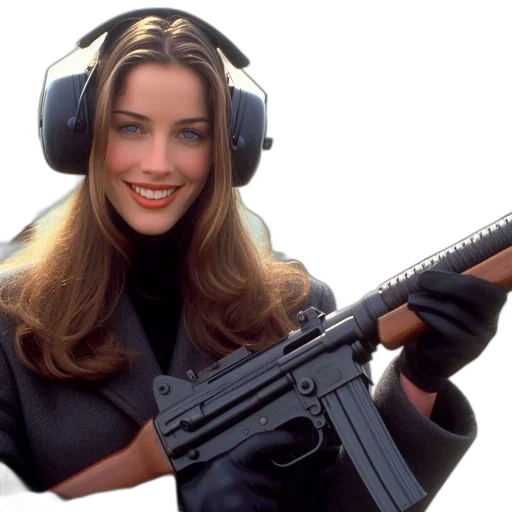 weapon, photorealistic, woman, bright transparent PNG cut-out