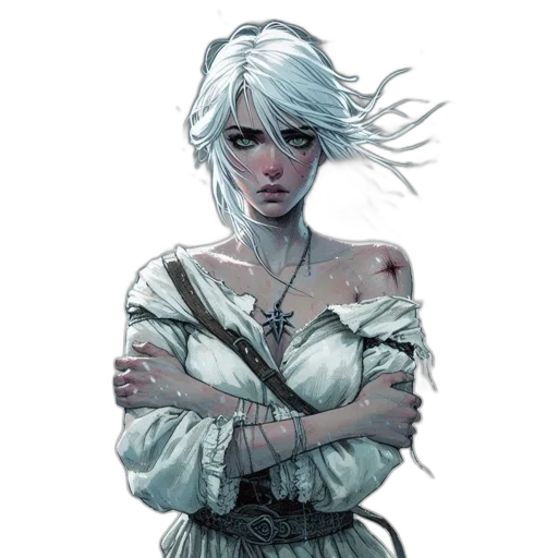dress, face, staff, concept art transparent PNG cut-out
