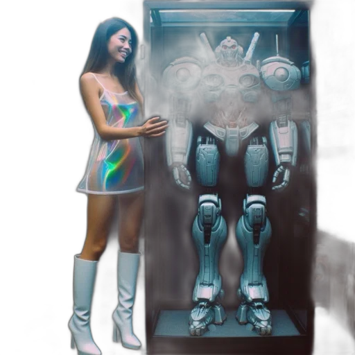 robot, dress, concept art, vaporwave transparent PNG cut-out