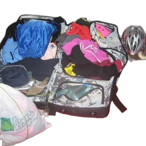 jacket, suitcase, open, floor transparent PNG cut-out