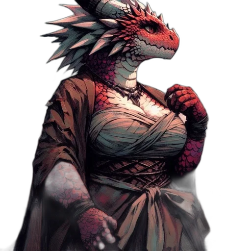 dragon, staff, creature, dress transparent PNG cut-out