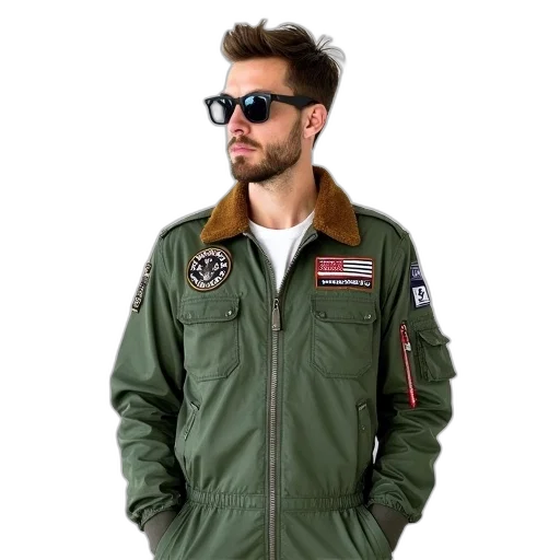 jacket, green, man, standing transparent PNG cut-out