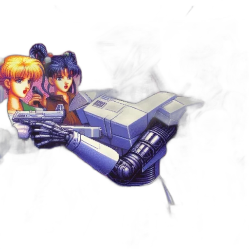 weapon, robot, concept art, vaporwave transparent PNG cut-out