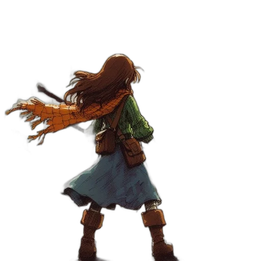 dress, hair, staff, concept art transparent PNG cut-out
