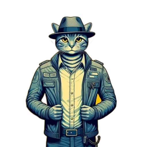 staff, robot, jacket, hat transparent PNG cut-out