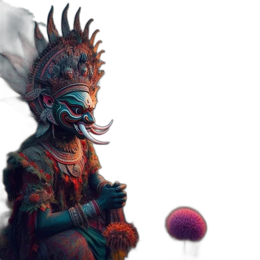 creature, dragon, mask, staff transparent PNG cut-out